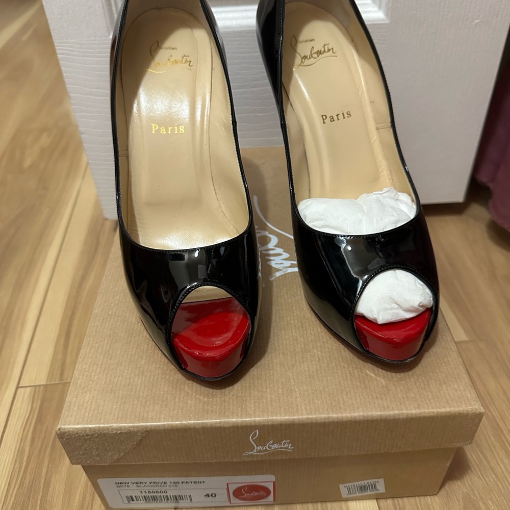 Christian Louboutin Black and Red Peep Toe Heels
